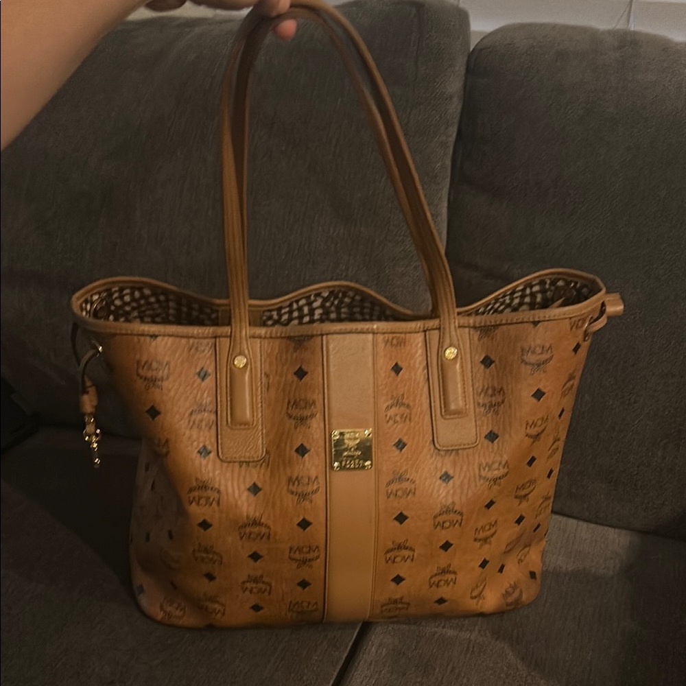 MCM Brown Studded Leather Tote